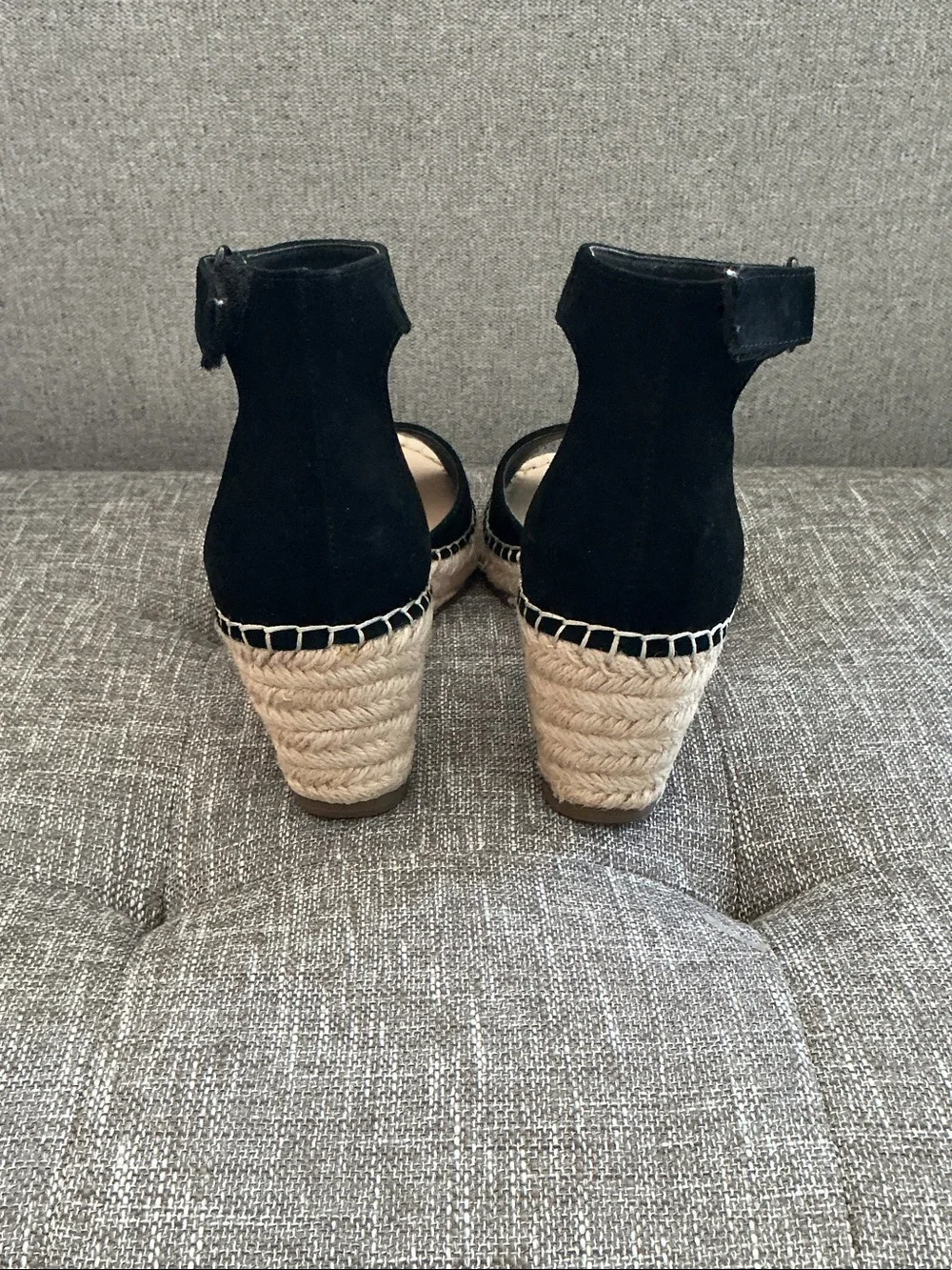 Black Suede Espadrille Wedge Sandals with Ankle Strap